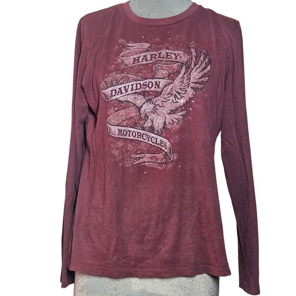 Harley Davidson Rhinestone Embellished Long Sleeve Tee Size Medium - Picture 1 of 4